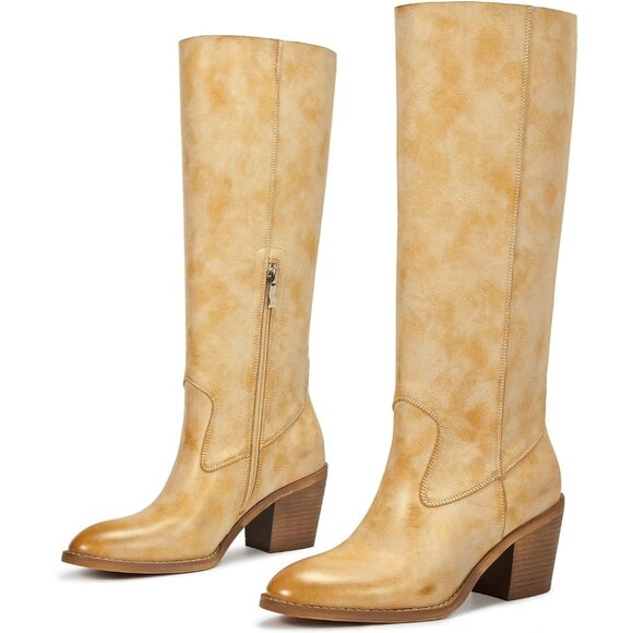 Women's Yellow Western Cowgirl Boots with Almond Toe Comfortable Ultra